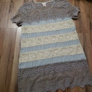 Sundance Lace in Bloom Tunic Women’s Sz XS Blue and cream